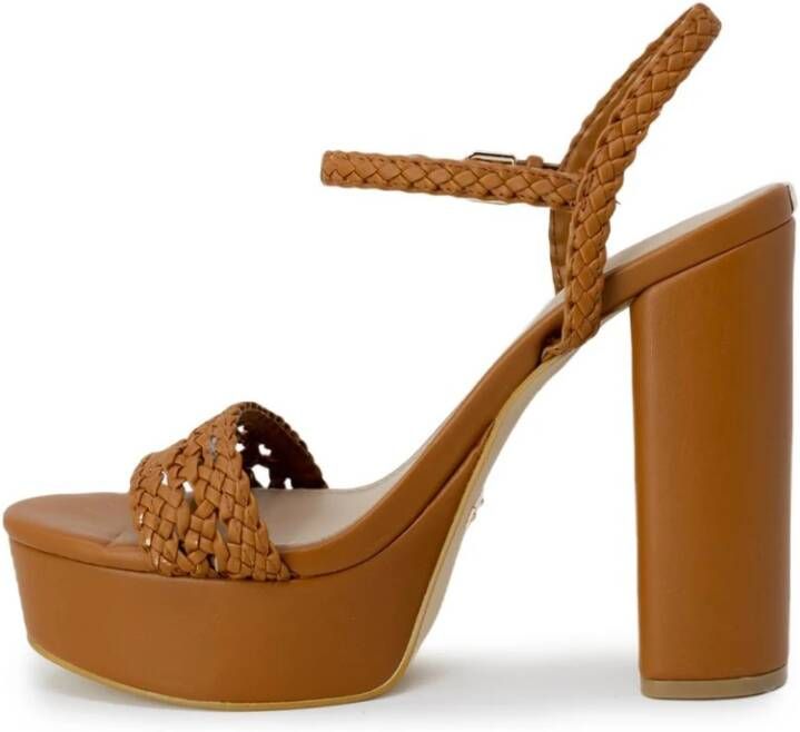 Guess Bruine Sandalen met Blokhak en Gesp Striksluiting Brown Dames