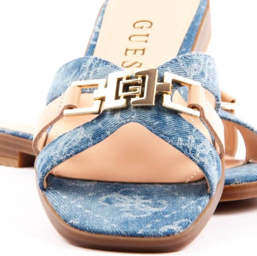 Guess Moderne leren en denim slippers