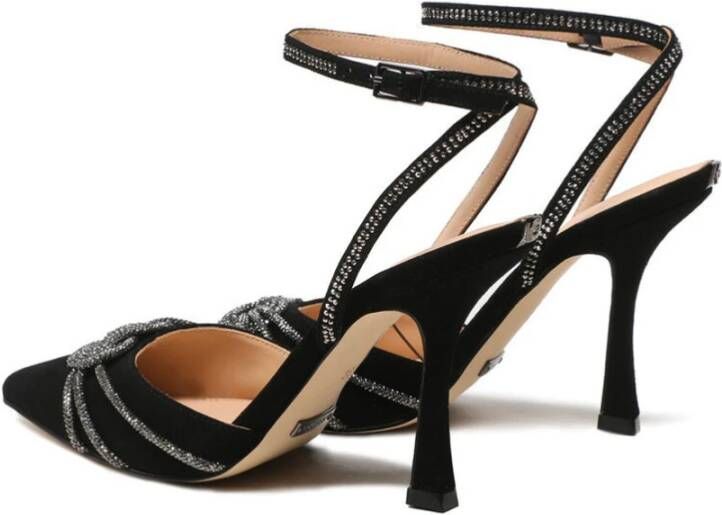 Guess Zwarte Satijnen Sandalen met Puntige Neus en 9 7 cm Hak Zwart Dames