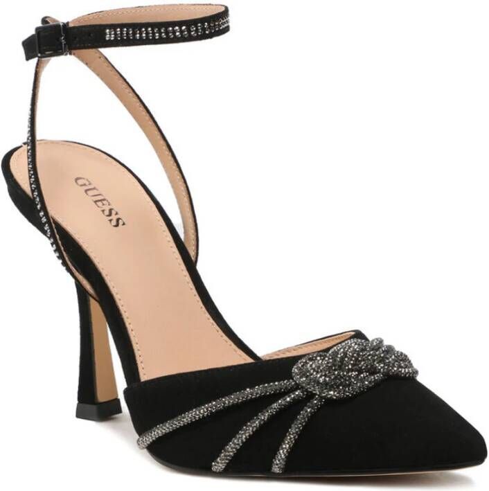 Guess Zwarte Satijnen Sandalen met Puntige Neus en 9 7 cm Hak Zwart Dames