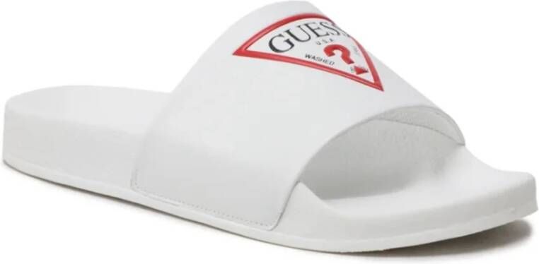 Guess Iconische Logo Sliders Platte Schoenen Wit Heren