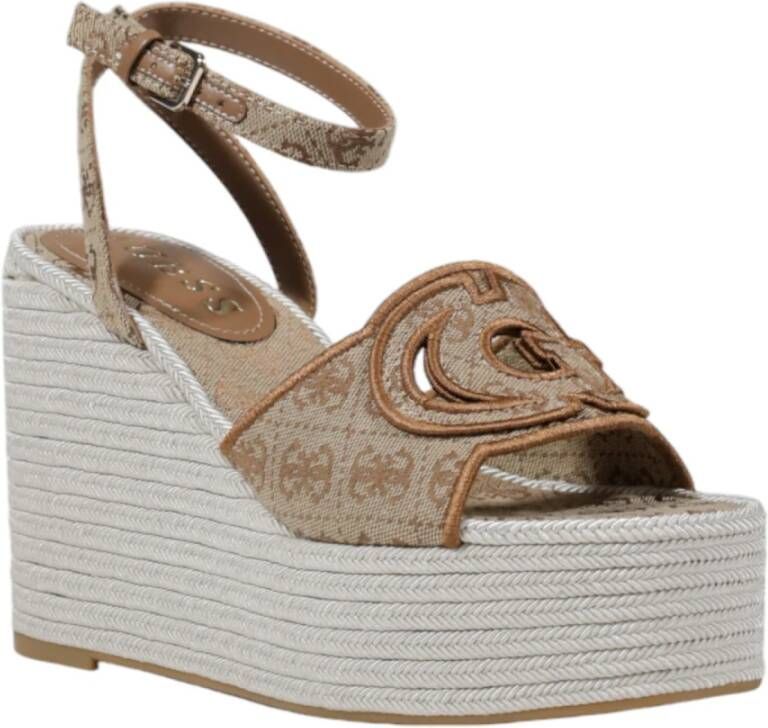 Guess Strik Gesp Blokhak Sandalen Beige Dames