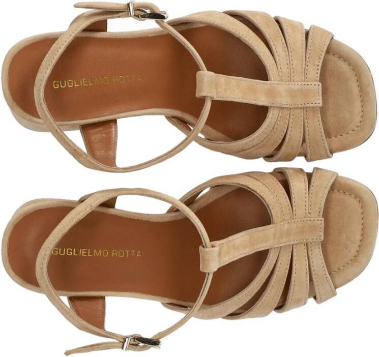 Guglielmo Rotta Beige Suède Sandaal met Hak en Enkelband