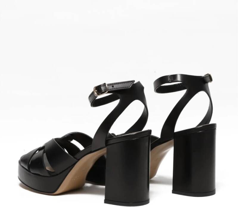 Guglielmo Rotta Zwarte Leren Plateau Sandalen Black Dames