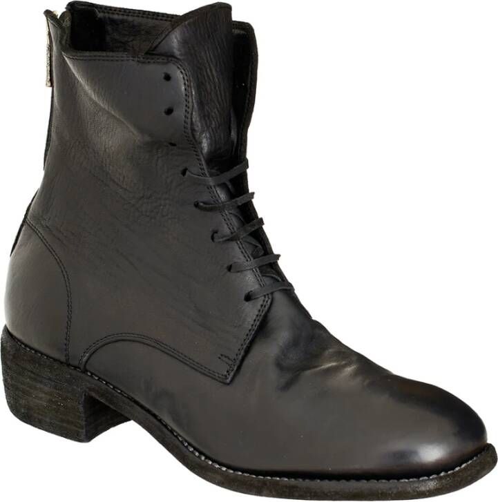 Guidi Leren Veterschoen met Rits Black Heren