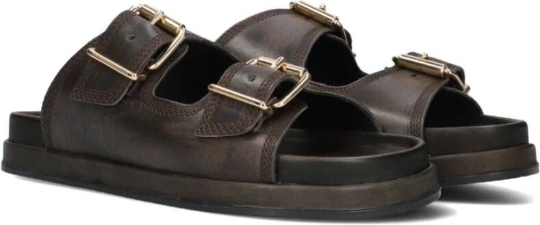Haboob Bruin Leren Slippers Stijlvolle Details Brown Dames