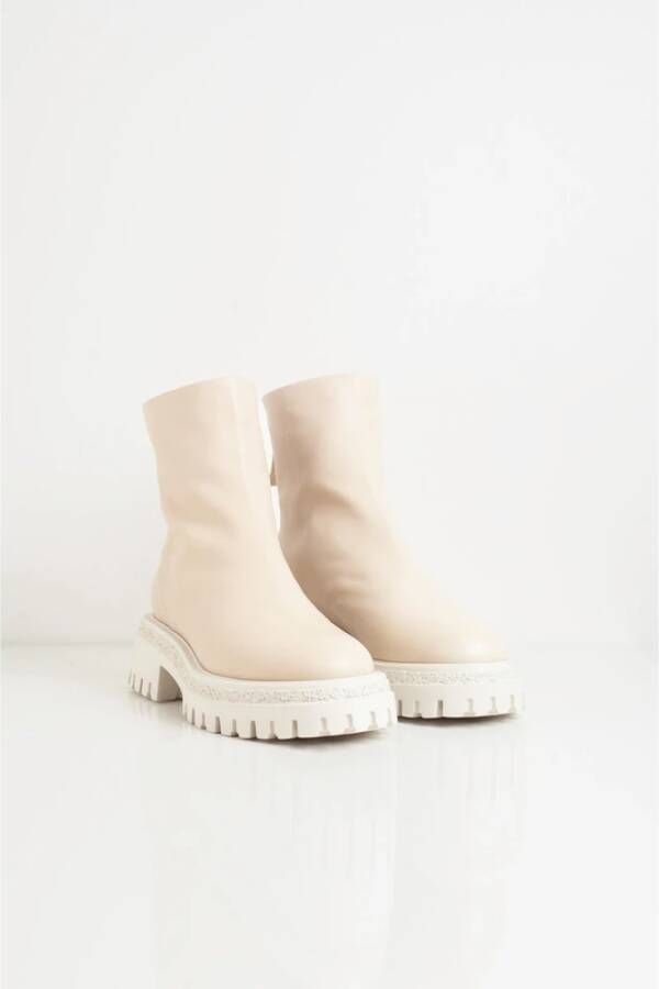 Halmanera Ivoorleren Bootie met Carrarmato Zool Beige Dames