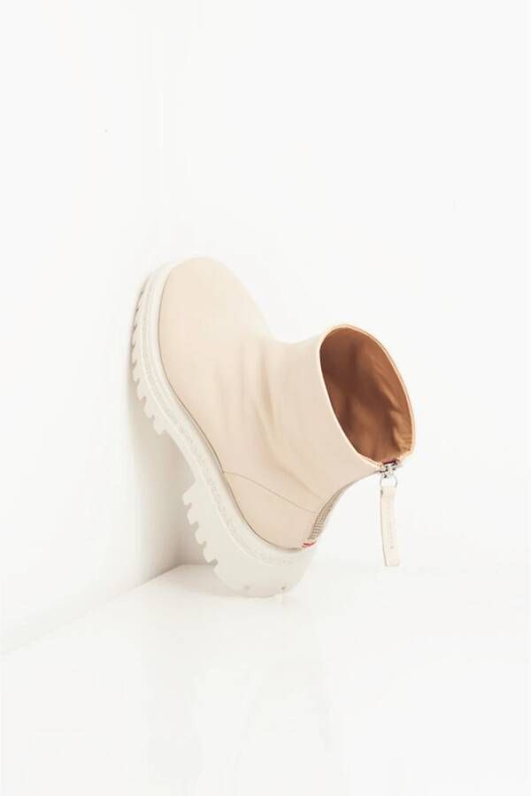 Halmanera Ivoorleren Bootie met Carrarmato Zool Beige Dames