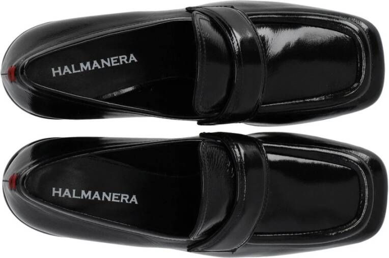 Halmanera Zwarte Glanzende Leren Loafer Hakken