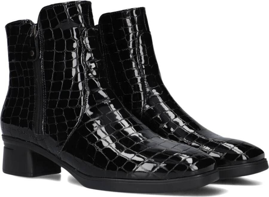 Hartjes Croco Enkellaarsjes met 2 ritsen Black Dames