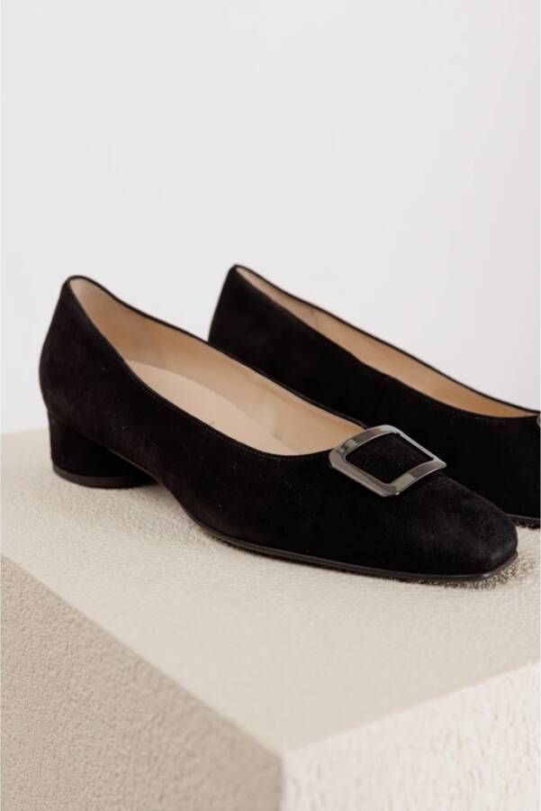 HASSIA Zwarte Suède Loafer met Zilveren Gesp Black Dames