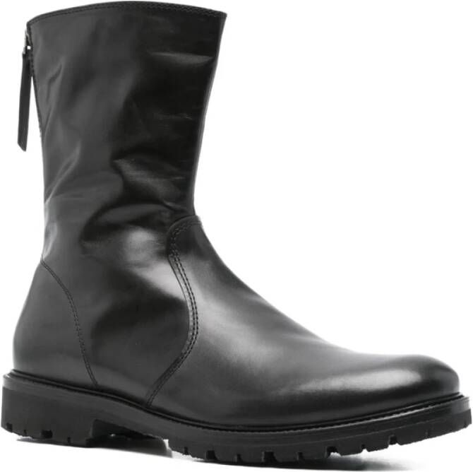 Henderson Baracco Zwarte leren ritssluiting platte schoenen