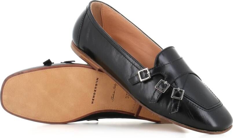 Henderson Zwarte leren instapper met zilveren gespen Black Dames