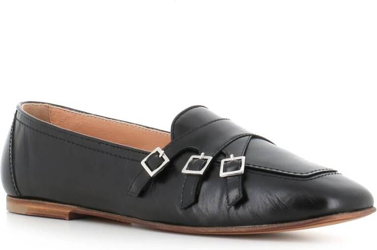 Henderson Zwarte leren instapper met zilveren gespen Black Dames