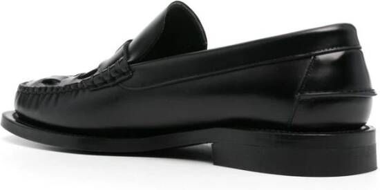 Hereu Zwarte Leren Instap Moc Stiksels Schoen