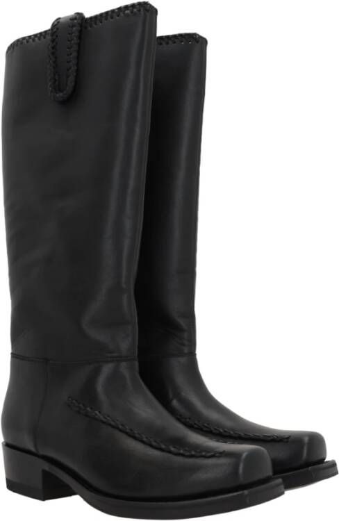 Hereu Zwarte leren instaplaars met gevlochten details Black Dames