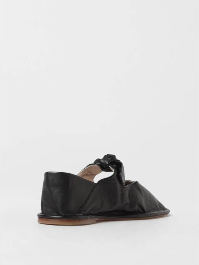 Hereu Zwarte Leren Strik Platte Schoenen