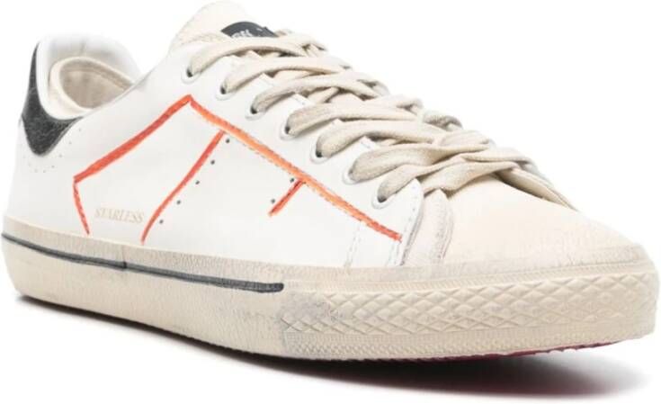 Hidnander Witte Leren Sneakers Platte Rubberen Zool