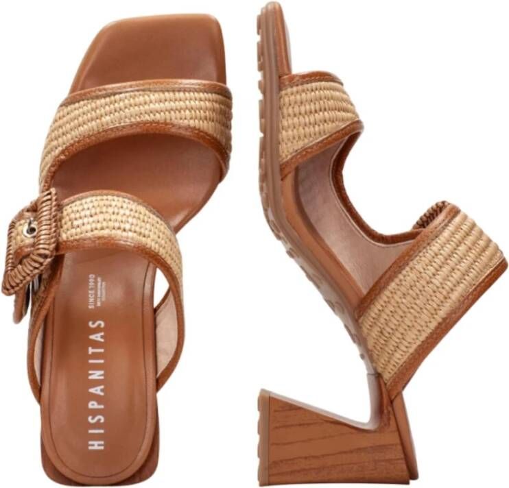 Hispanitas Beige Leren Sandaal met Vierkante Neus