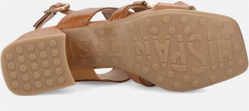 Hispanitas Bruine leren sandalen met franjes en kralen