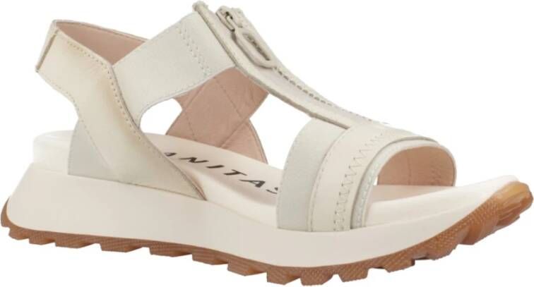 Hispanitas Stijlvolle platte sandalen voor vrouwen Beige Dames