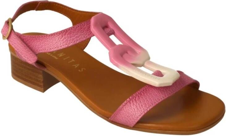 Hispanitas Roze Leren Platte Sandalen Roze Dames