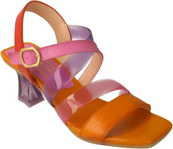 Hispanitas Stijlvolle T-strap Hoge Hak Sandalen Oranje Dames