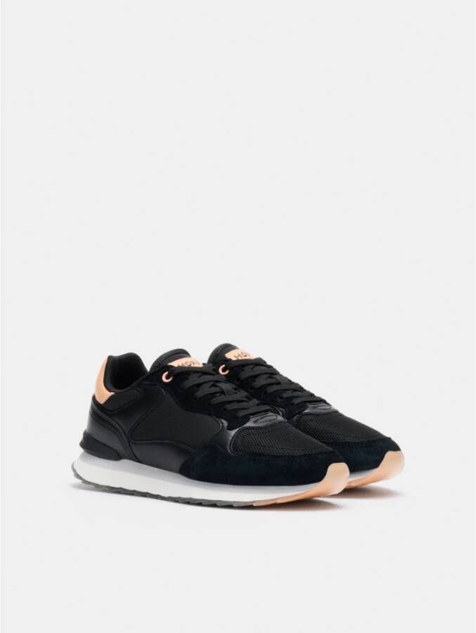 Hoff Ademende leren en stoffen sneakers Black Dames