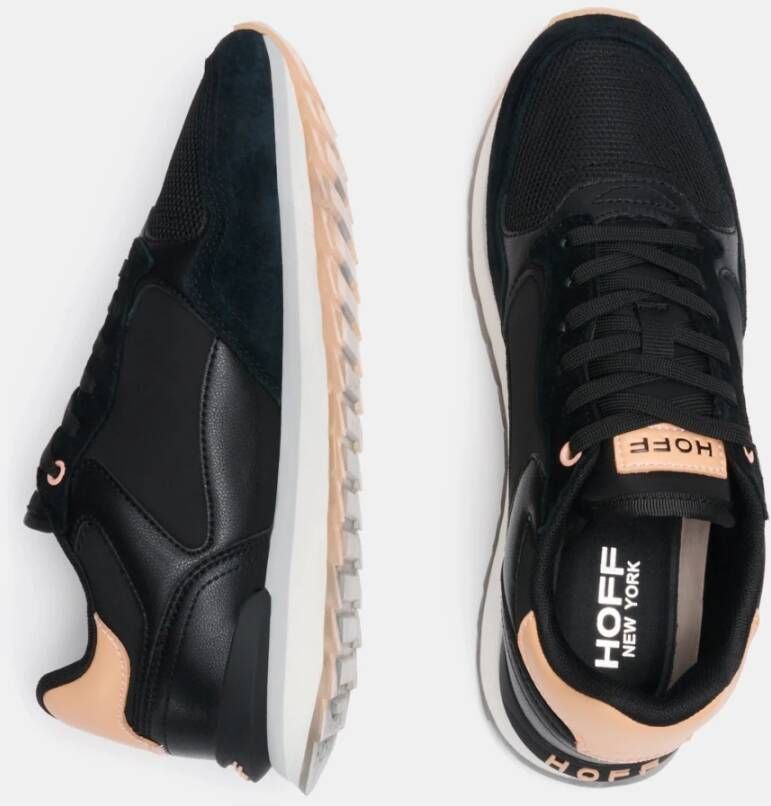 Hoff Ademende leren en stoffen sneakers Black Dames