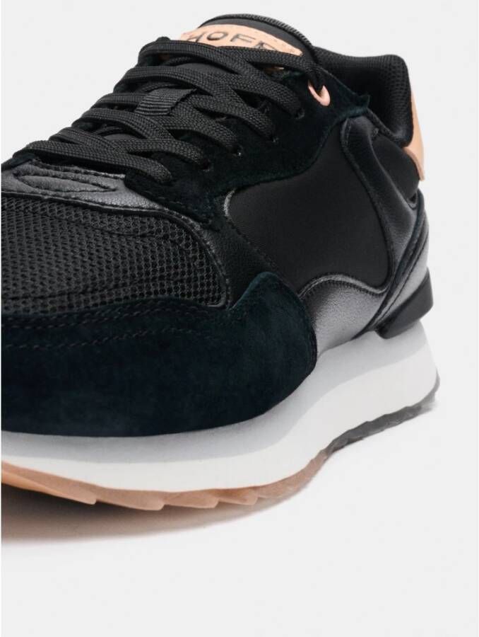 Hoff Ademende leren en stoffen sneakers Black Dames