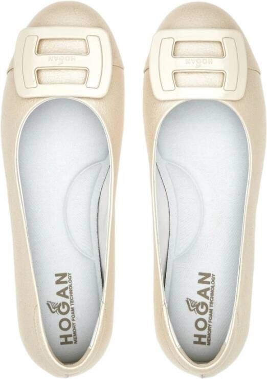 Hogan Beige Leren Ballerina White Dames