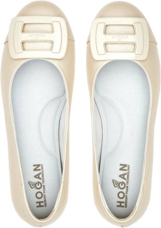 Hogan Beige Leren Ballerina Beige Dames