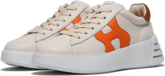 Hogan Beige Leren Sneaker met Oranje H Detail Multicolor Dames