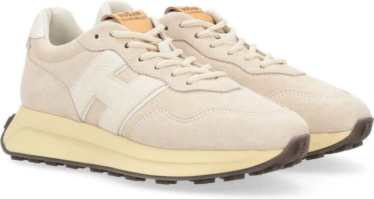 Hogan Beige Suede H641 Sneakers met Wit Leren H Detail Beige Dames