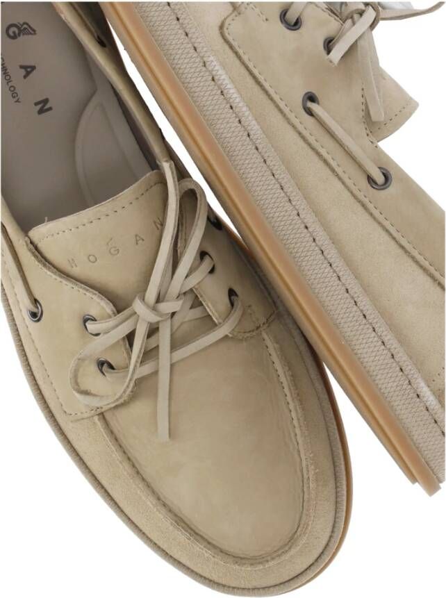 Hogan Beige Suède Loafers met Logo Detail