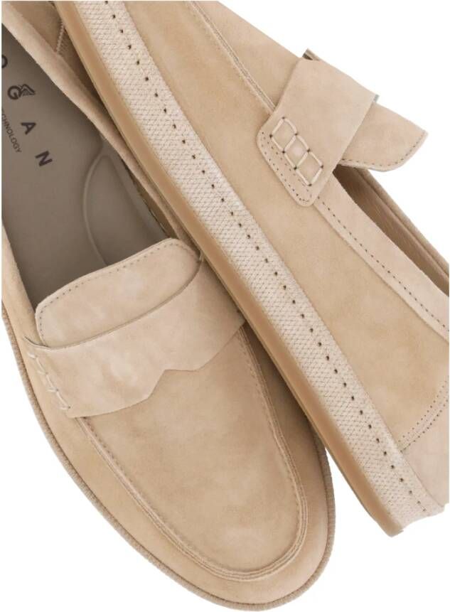 Hogan Beige Suède Loafers Ronde Neus