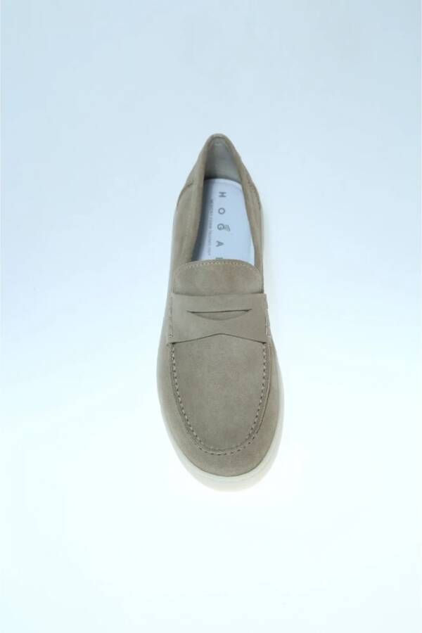 Hogan Beige Suède Mocassin Rubberen Zool