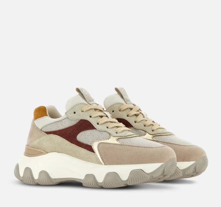 Hogan Beige Suède Sneakers met Lurex Inzetstukken Beige Dames