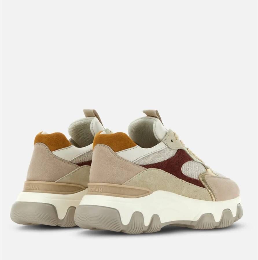 Hogan Beige Suède Sneakers met Lurex Inzetstukken Beige Dames