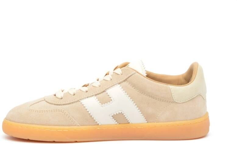 Hogan Beige Suède Sneakers met Witte Leren Details Beige Dames