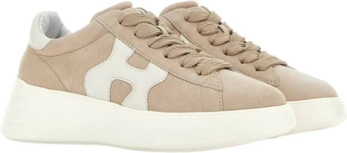 Hogan Beige suède sneakers met witte leren details Beige Dames