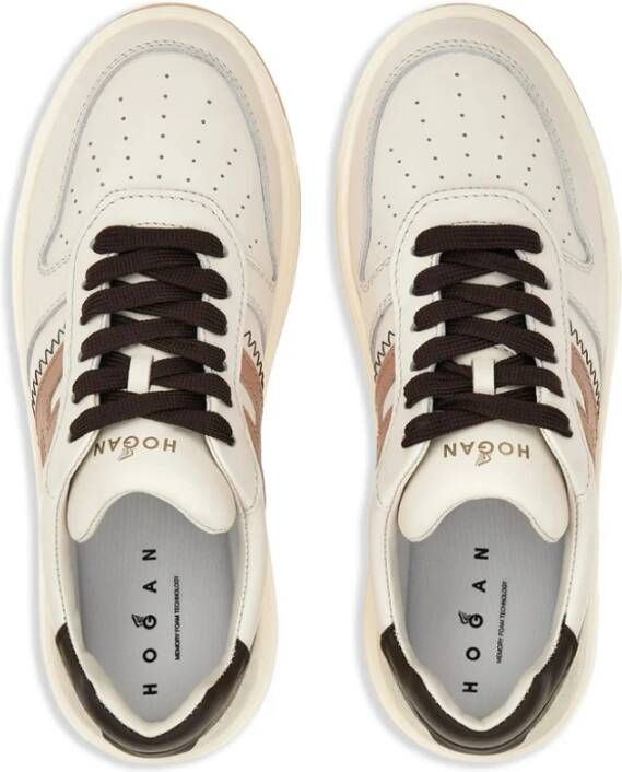 Hogan Beige Veterschoenen met Geperforeerde Neus