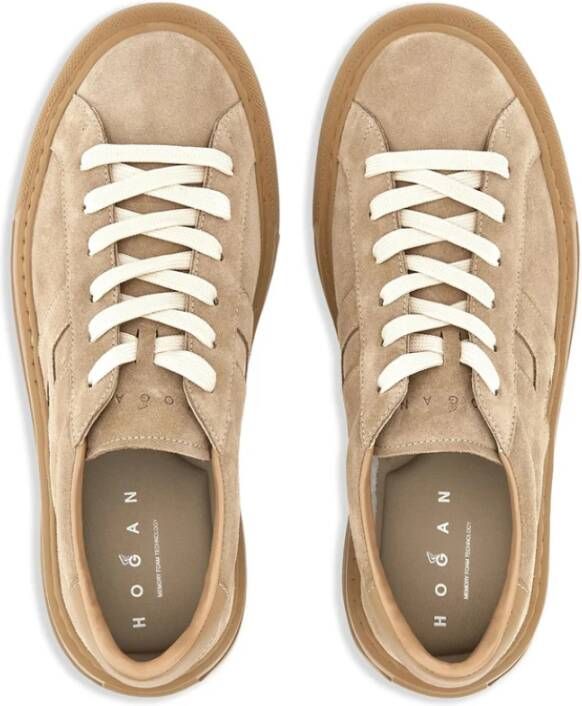 Hogan Beige Veterschoenen met Logopanelen