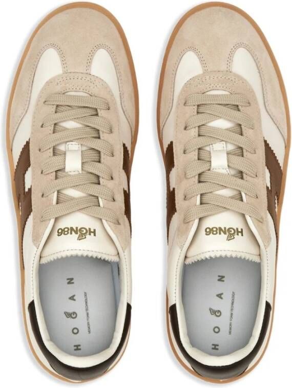 Hogan Beige Veterschoenen met Logopanelen
