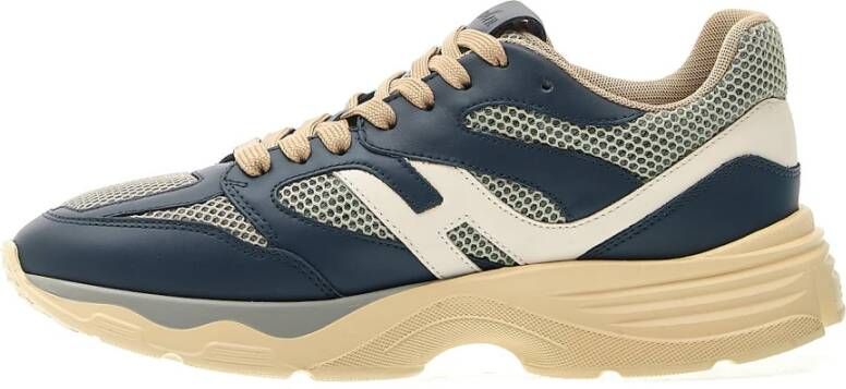 Hogan Blauw Beige Leren Sneakers Blue Heren