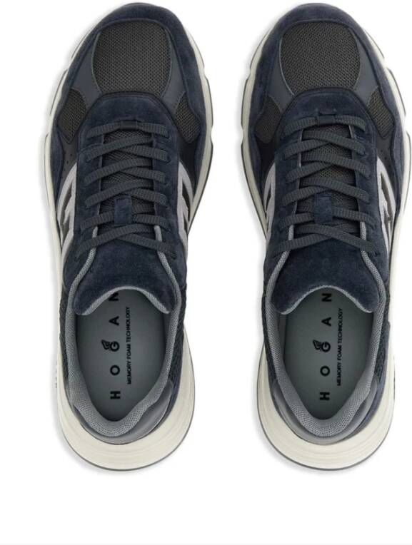 Hogan Blauwe Suède Sneakers Logo Patch Blue Heren