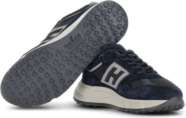 Hogan Blauwe Suède Sneakers Logo Patch Blue Heren