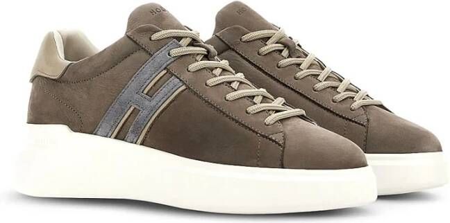 Hogan Blauwe Suède Sneakers met Grijze H-Detail Brown Heren