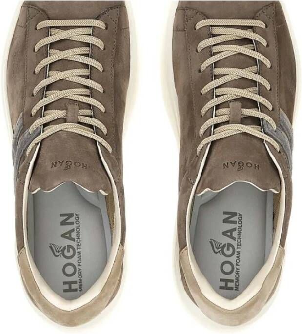 Hogan Blauwe Suède Sneakers met Grijze H-Detail Brown Heren