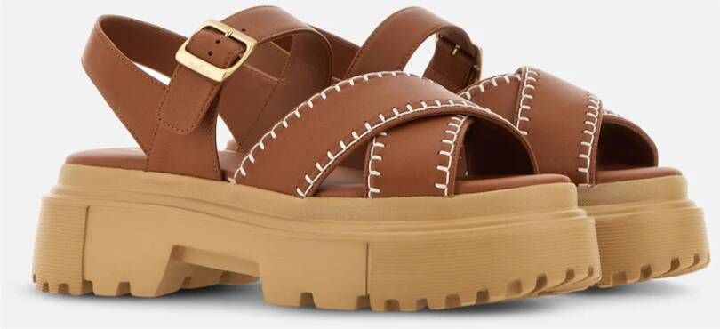 Hogan Bruin Leren Sandalen met Kruisband Brown Dames